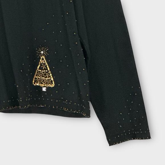 Jack B Quick Holiday Christmas Trees Sweater Top Black Gold Embellished Size XL - Picture 4 of 9